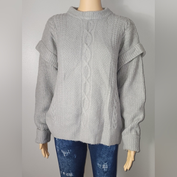 Elan Sweaters - Elan Light Gray Cozy Knit Mock Neck Sweater Size Small